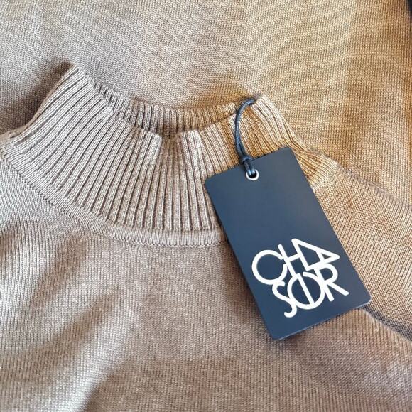 New CHASER Sweater Mini Dress Mock Neck Long Sleeve Side Slit Taupe Women's Sz S - Picture 7 of 11